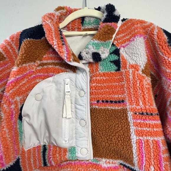 FREE PEOPLE Movement Rocky Ridge Pullover Womens S Orange Wave Geometric Fleece - Picture 3 of 12